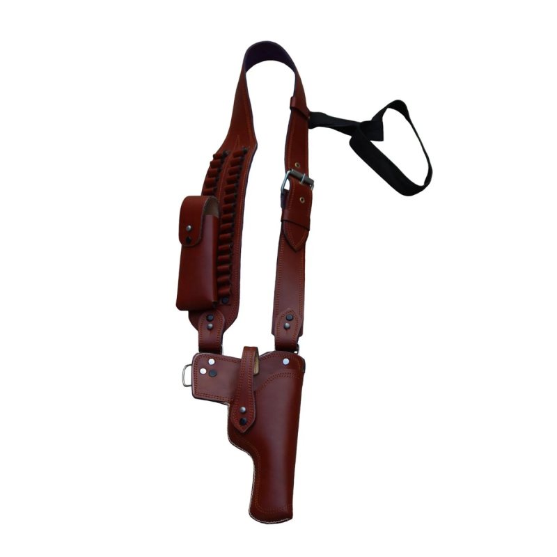 Funda de hombro de cuero marrón con bolsa de trabillas para cartuchos - Vista 1