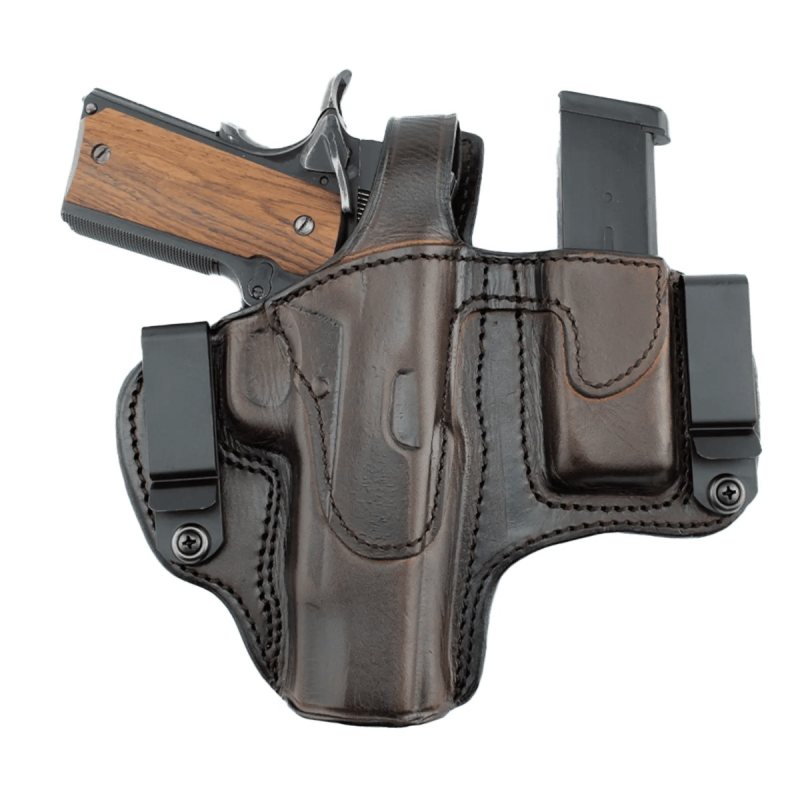 Funda de cuero marrón oscuro de porte dual con portacargador - Vista 1