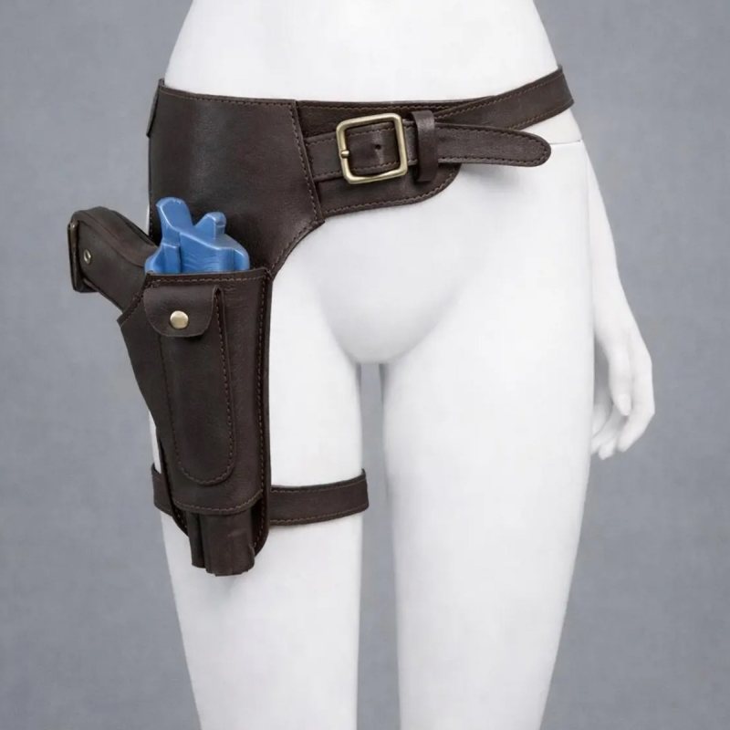 Funda de muslo de cuero marrón oscuro inspirada en Lara Croft - Vista 8