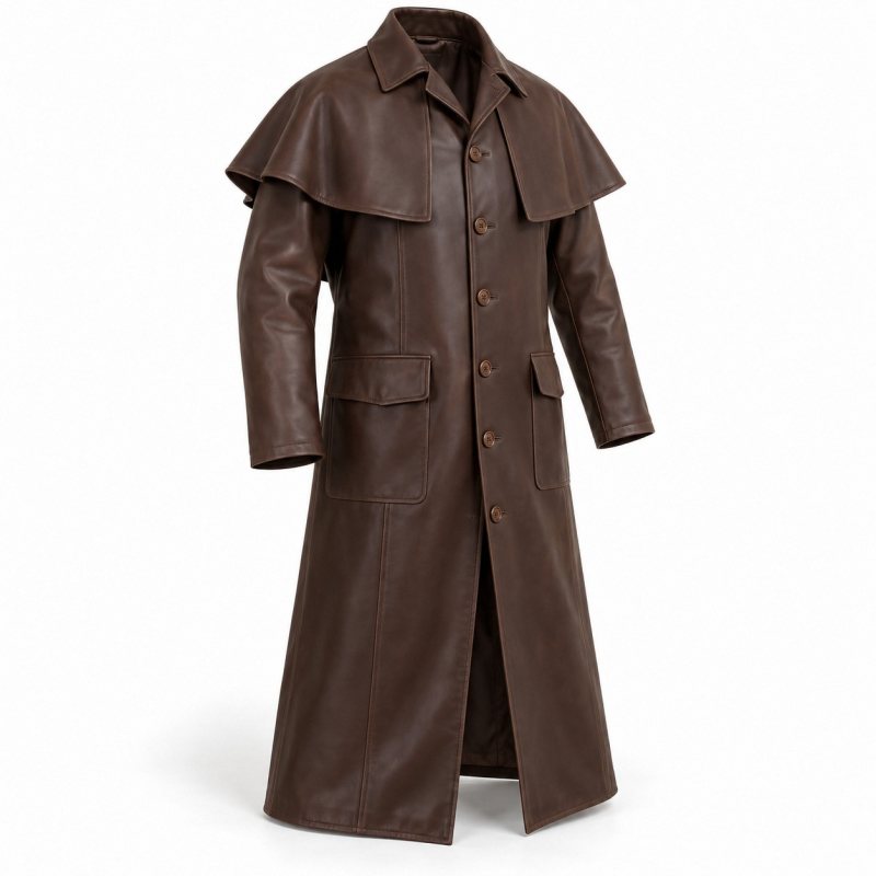 Abrigo largo de piel estilo western duster - Vista frontal completa