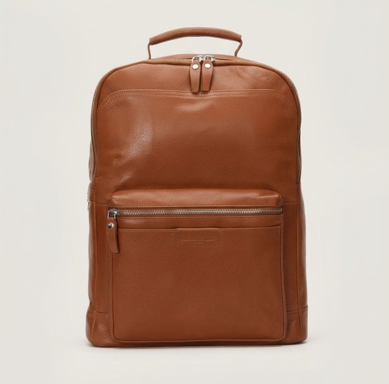 Mochila de cuero marrón de calidad superior con cremallera frontal clásica para viaje - Vista 4