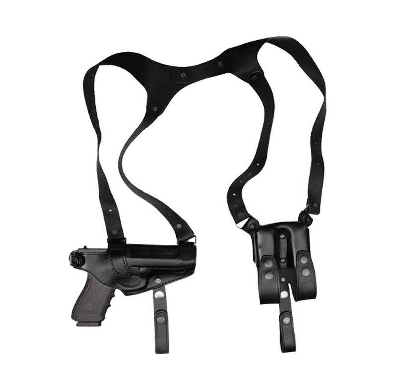 Funda de hombro horizontal de cuero negro con portacargador doble - Vista 8