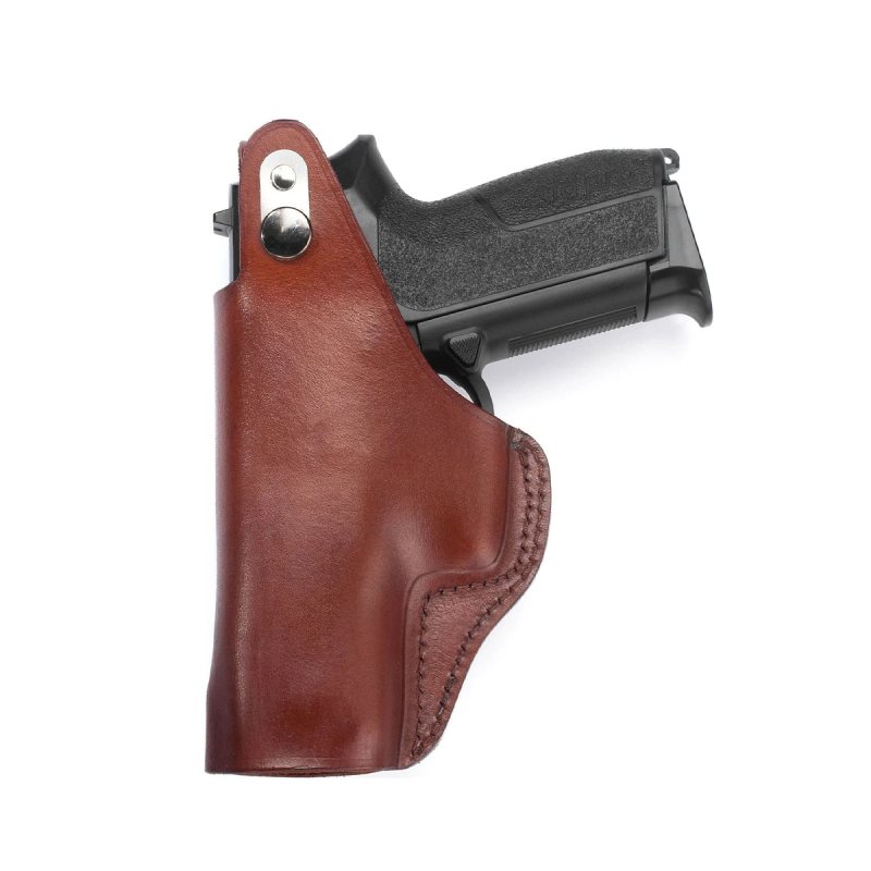 Funda interior IWB de cuero marrón con cierre de pulgar de acero - Vista 1