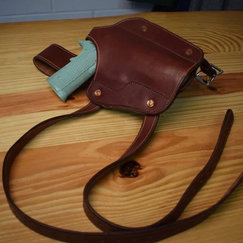Funda de muslo artesanal de cuero marrón - Vista 1