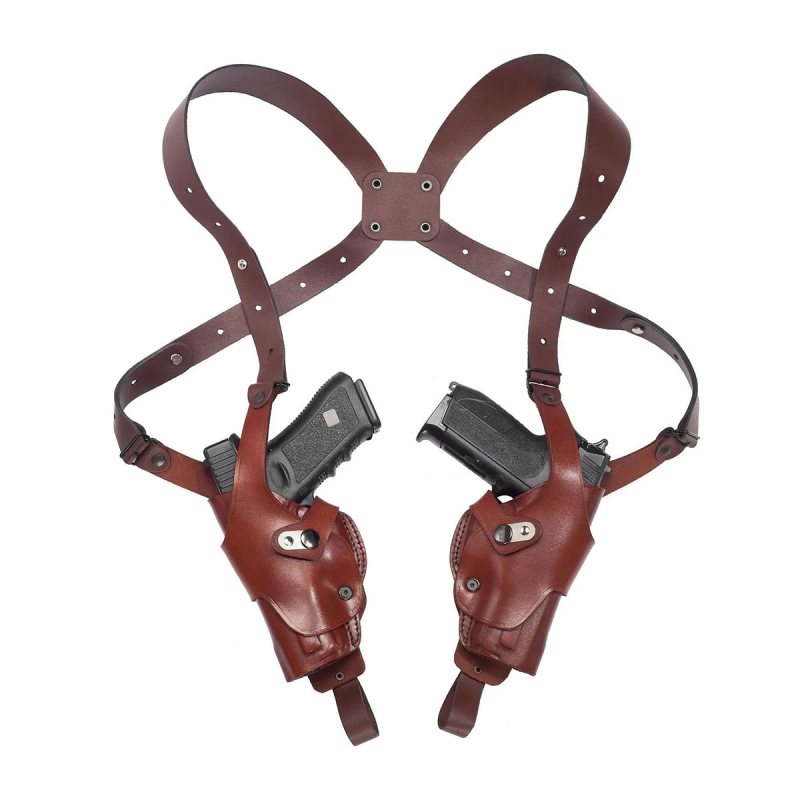 Funda doble de hombro vertical Roto de cuero marrón con cierre de pulgar - Vista 1