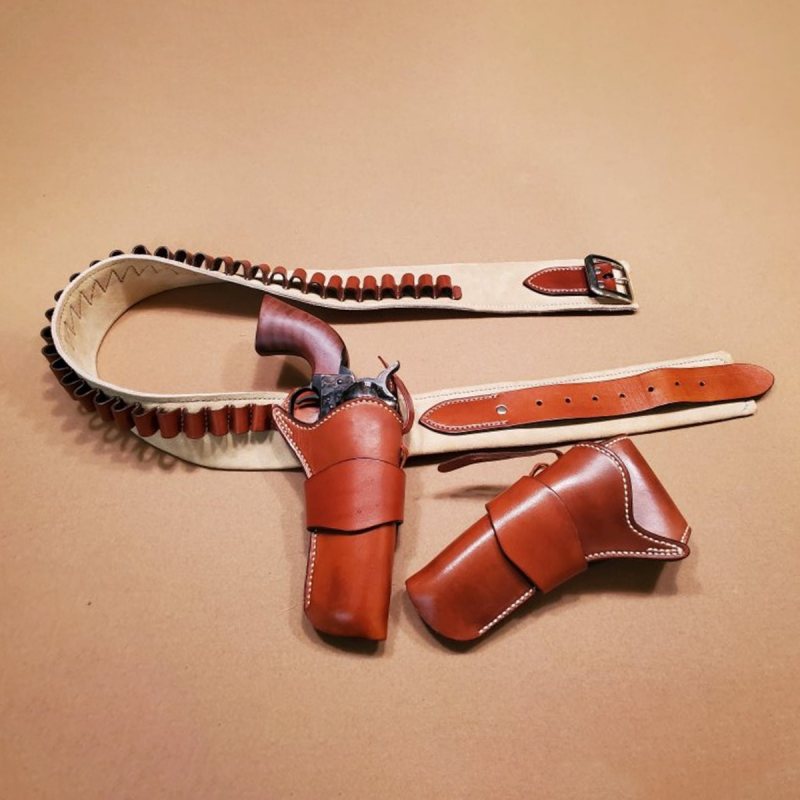 Equipo doble de fundas para acción simple de estilo John Wayne con cinturón de ante y trabillas para calibre .45 - Vista 3