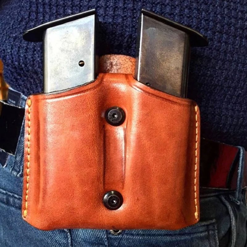 K008 Portacargador doble Hunting Holsters de cuero marrón para cargadores de doble hilera, con clip de cinturón - Vista 4