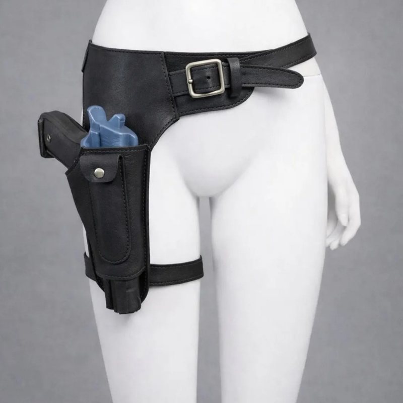 Funda de muslo de cuero negro inspirada en Lara Croft - Vista 6