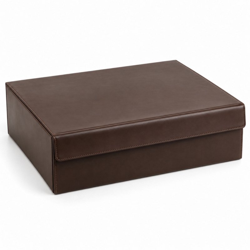 Caja de piel para documentos - Tapa cerrada y solapa frontal