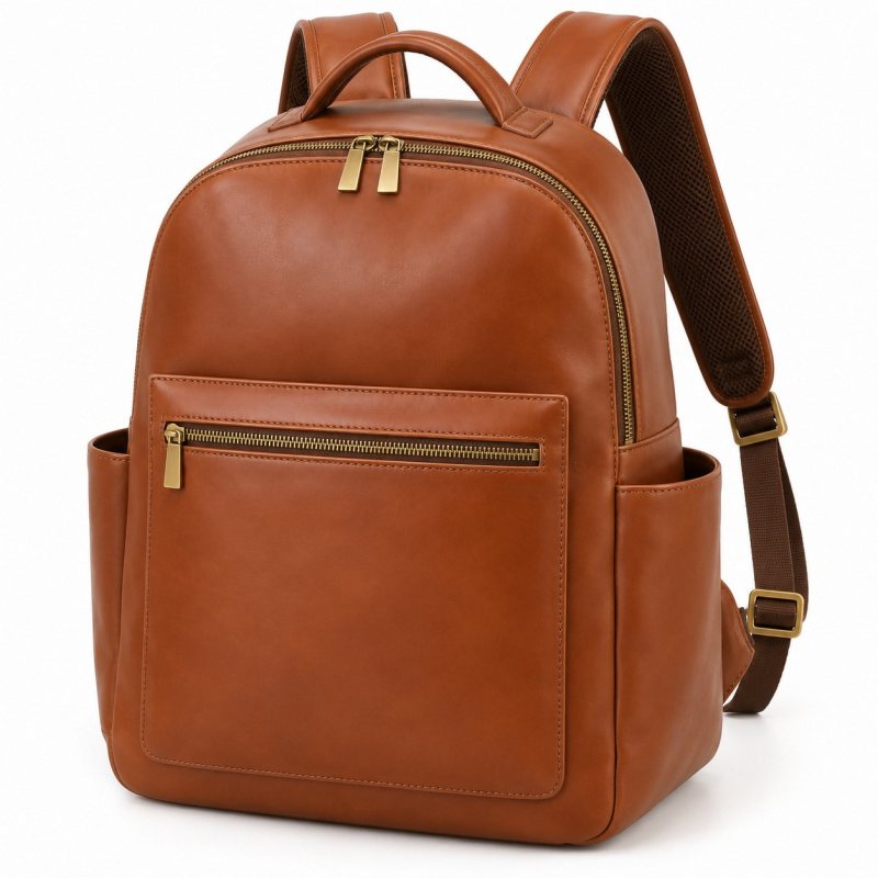Mochila cambiador de piel con esterilla a medida - Frontal cerrado, un bolsillo plano con cremallera y laterales