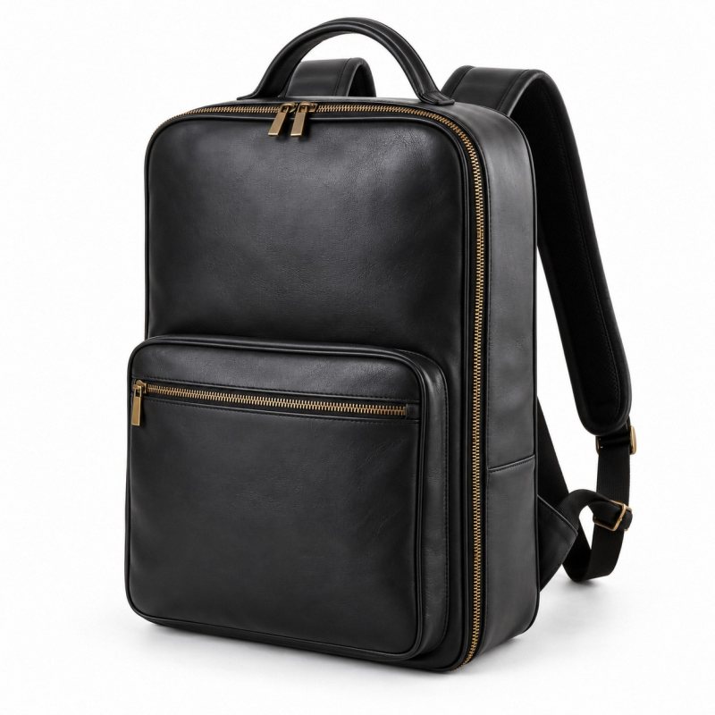 Mochila de piel para cuchillos de chef a medida - Frontal cerrado, bolsillo exterior y asa superior
