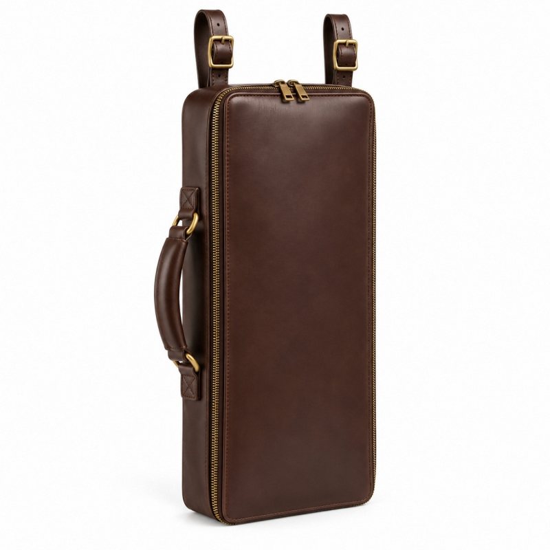 Funda de baquetas de piel a medida - Estuche liso cerrado, cremallera, asa y correas
