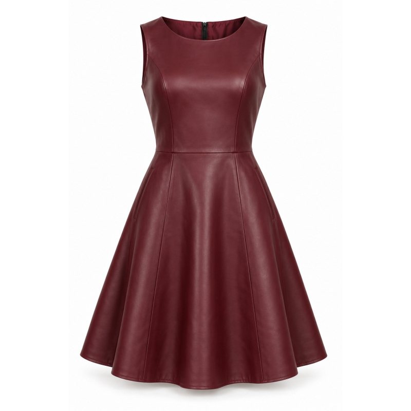 Vestido de piel a medida con falda evasé - Frontal completo y falda evasé