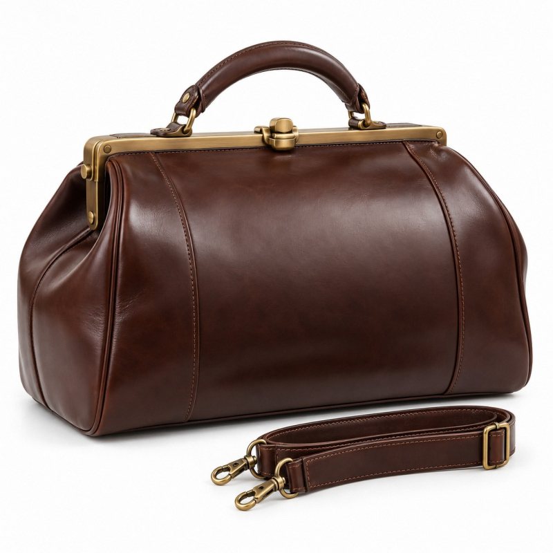 Bolso médico Gladstone de piel - Marco cerrado, asa y correa
