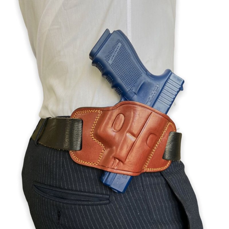 Funda exterior OWB de cinturón de cuero marrón tipo pancake - Vista 14