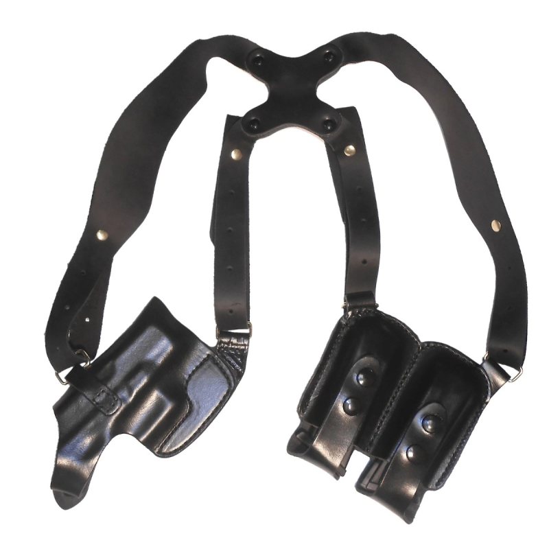 Funda de hombro de cuero negro para S&W 5904 / 5906 con portacargador doble - Vista 2