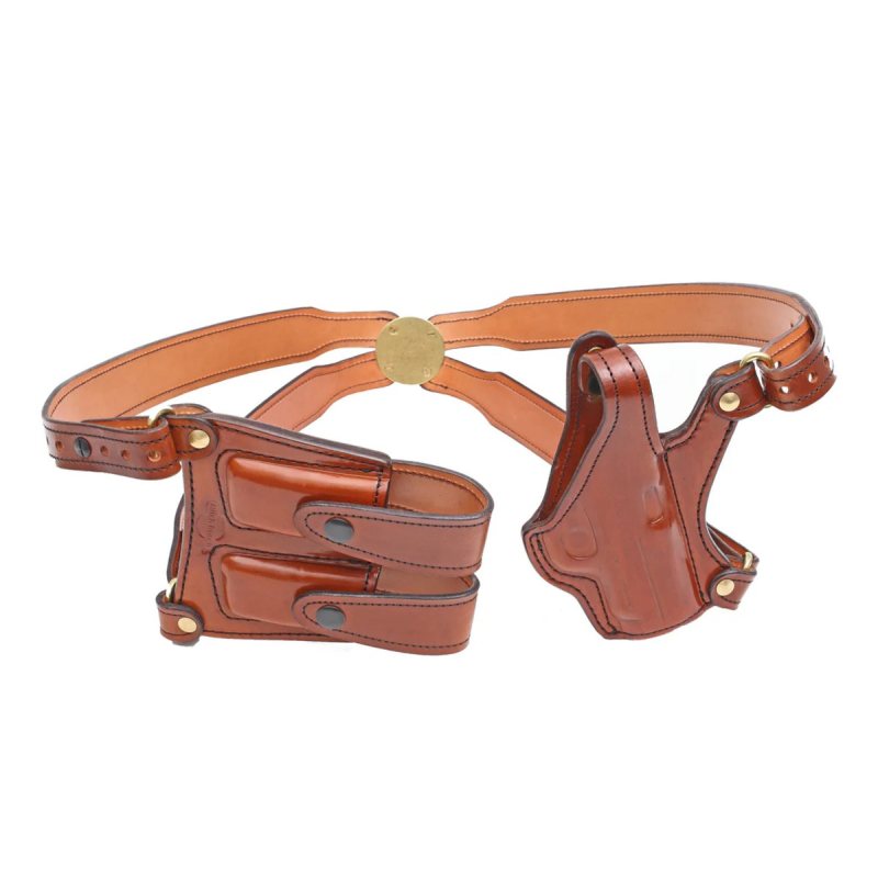 Arnés con funda de hombro horizontal de cuero marrón claro - Vista 2