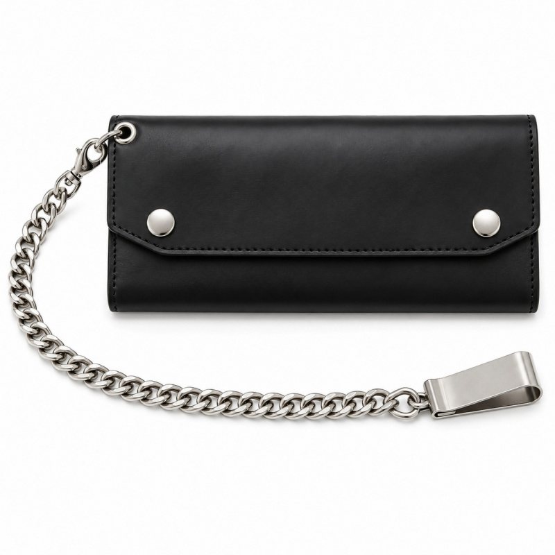 Cartera larga de piel para motorista con cadena - Vista completa del producto