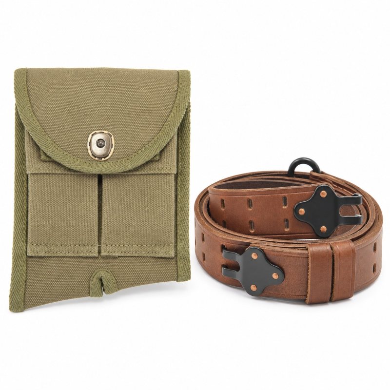 Conjunto de bolsillo de culata y correa de cuero M1907 para M1 Garand de color verde oliva - Vista 1