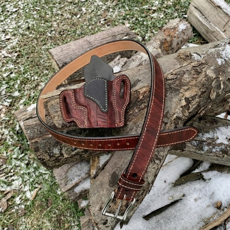 Funda exterior OWB de cuero color caoba con cinturón portaarmas a juego - Vista 3