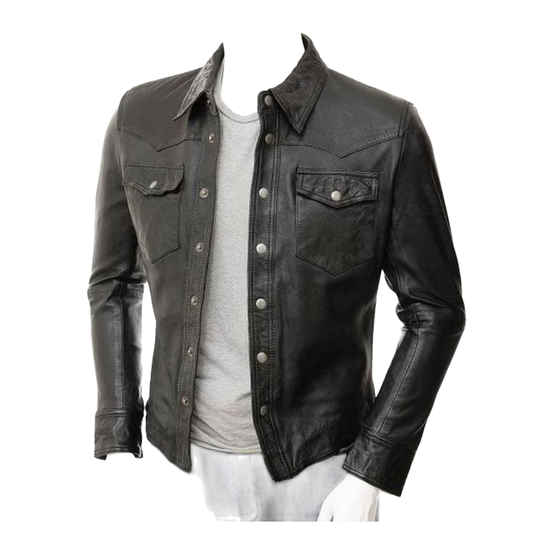 Camisa de piel de cordero negra para hombre - Vista 3