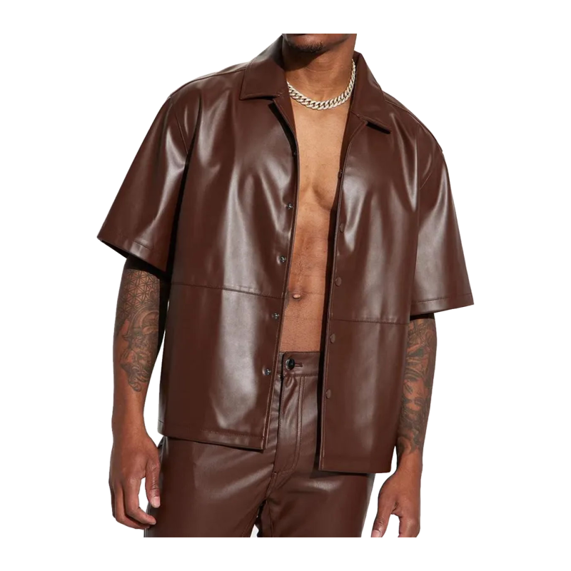 Camisa clásica de motorista de cuero para hombre - Vista 11