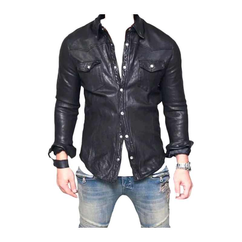 Camisa de piel de cordero negra para hombre - Vista 9