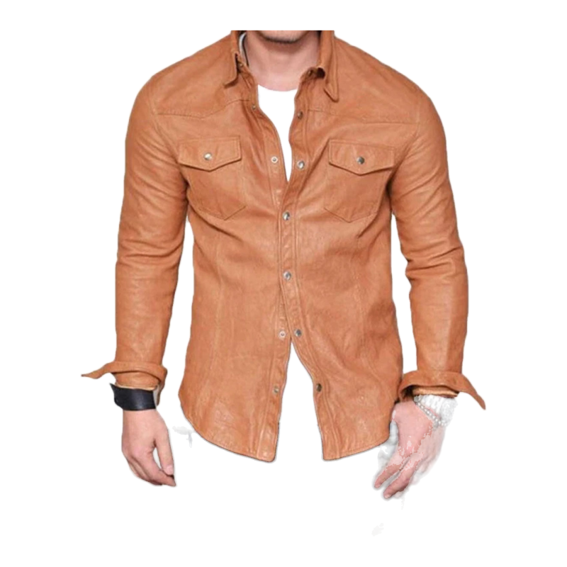 Camisa de piel de cordero marrón para hombre - Vista 4