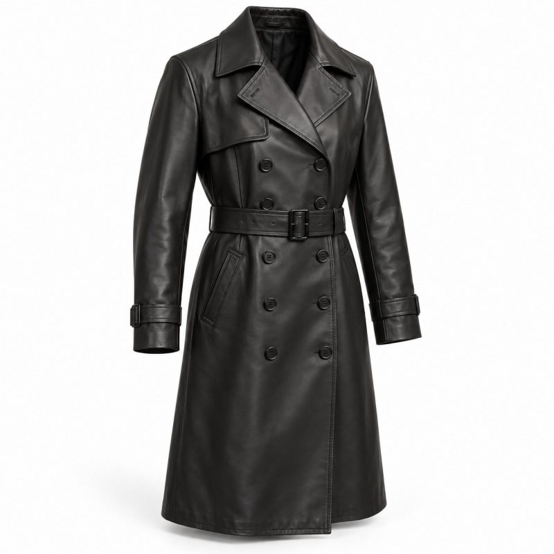 Gabardina cruzada de piel para hombre - Vista frontal completa