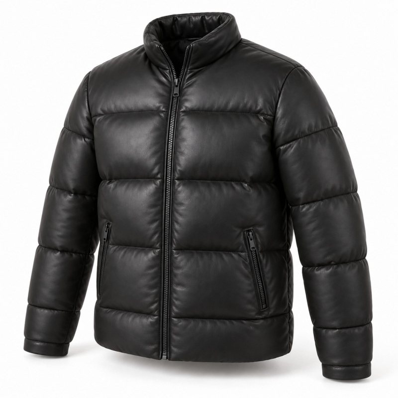 Chaqueta acolchada de piel para hombre con plumón - Vista frontal completa