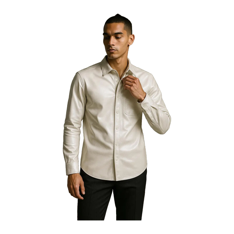 Camisa de piel de oveja blanca para hombre - Vista 4