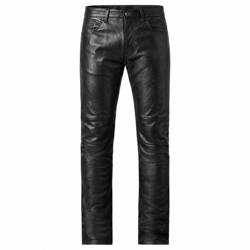 Pantalón motero de cuero negro para hombre - Vista 1