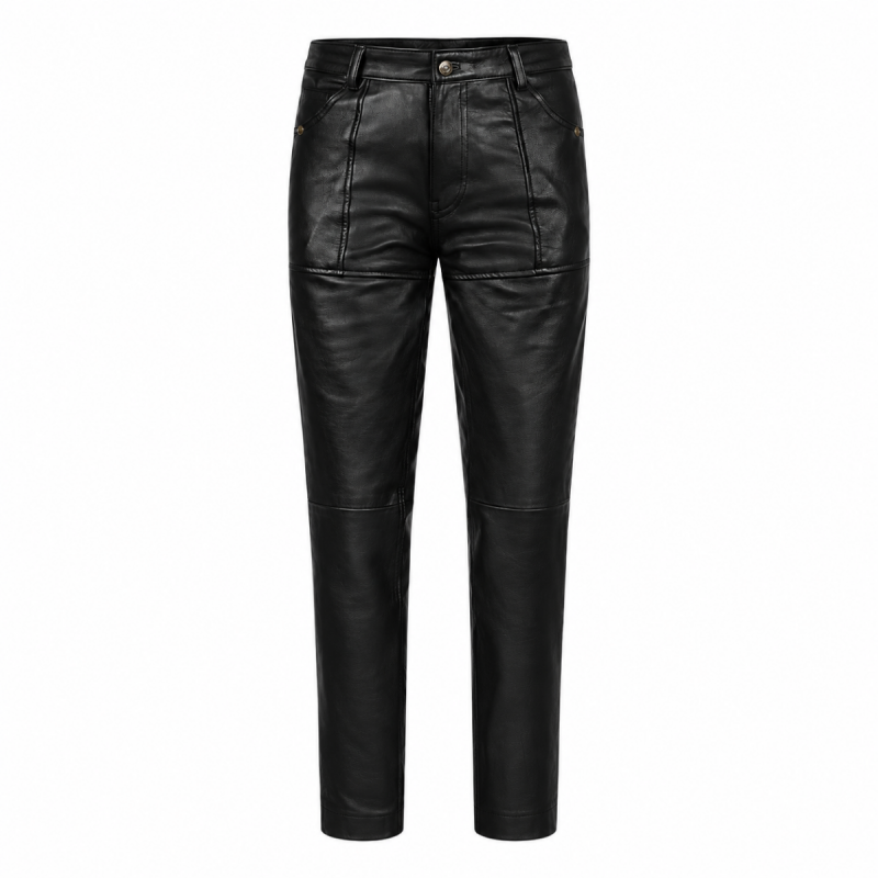 Pantalón de cuero negro vintage de estilo Rock & Roll para hombre - Vista 5