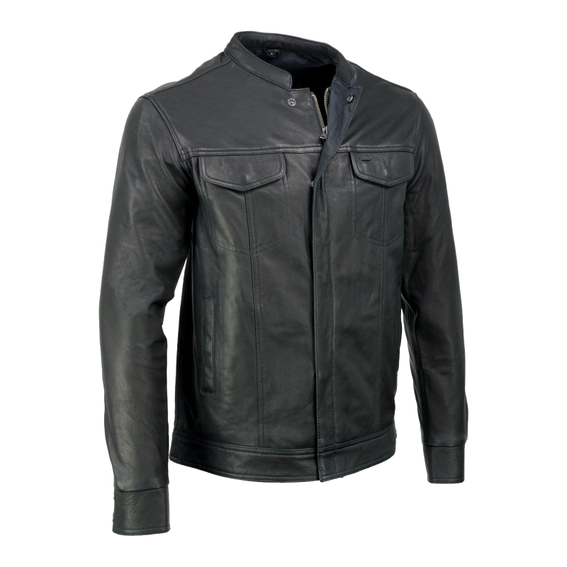 Sobrecamisa de piel de cabra negra con cuello mao para hombre - Vista 2