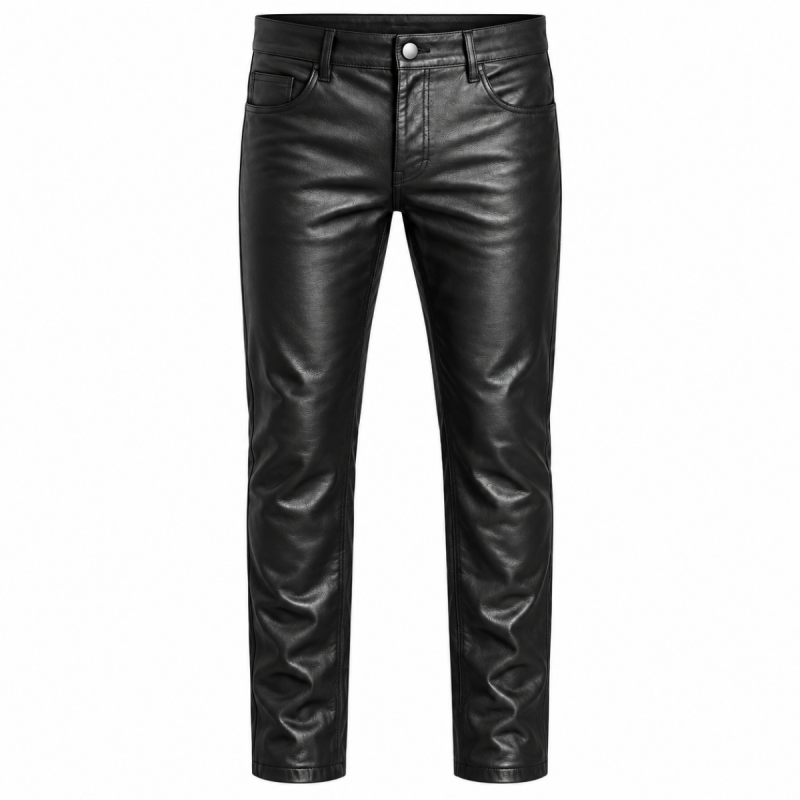 Pantalón de cuero vacuno negro con 5 bolsillos para hombre - Vista 15