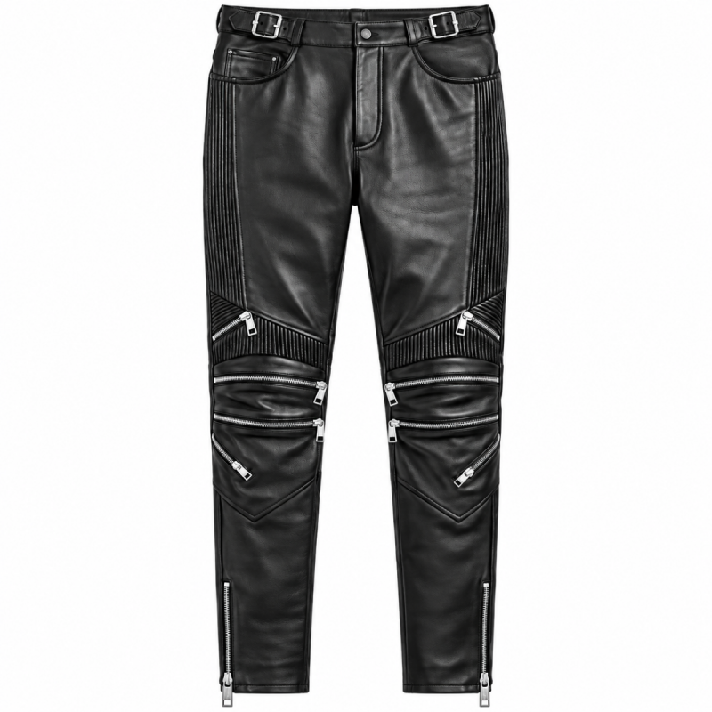 Pantalón motero de cuero negro Electric Zipper para hombre - Vista 5