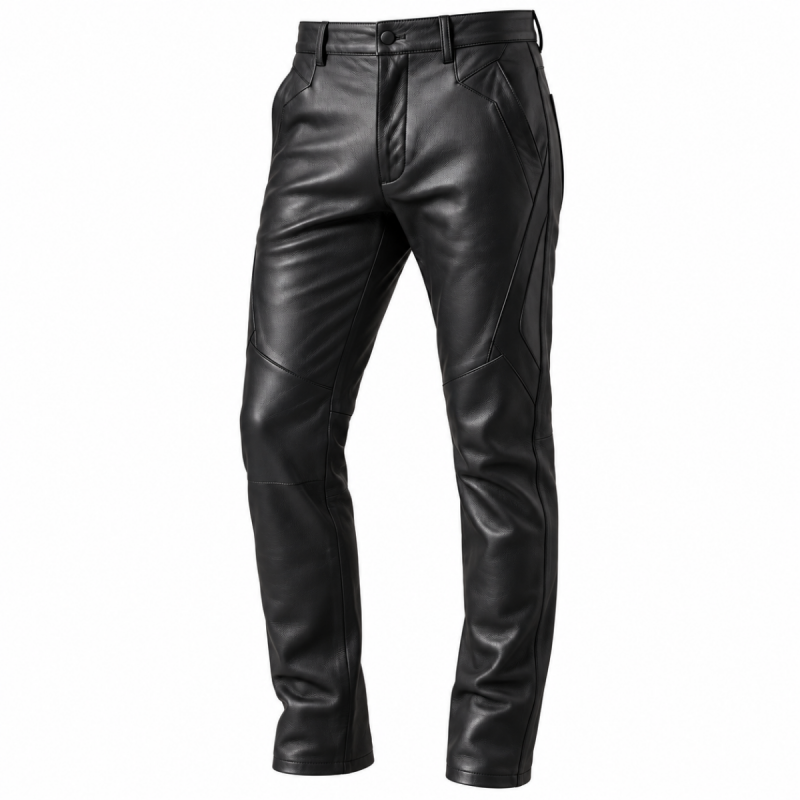 Pantalón de cuero negro de pernera recta con paneles geométricos para hombre - Vista 9