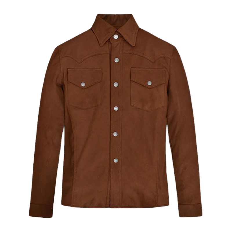 Camisa Western de piel de oveja marrón sin forro para hombre - Vista 2