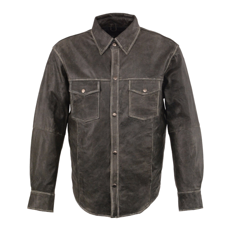 Camisa de cuero vacuno gris envejecido para hombre - Vista 2