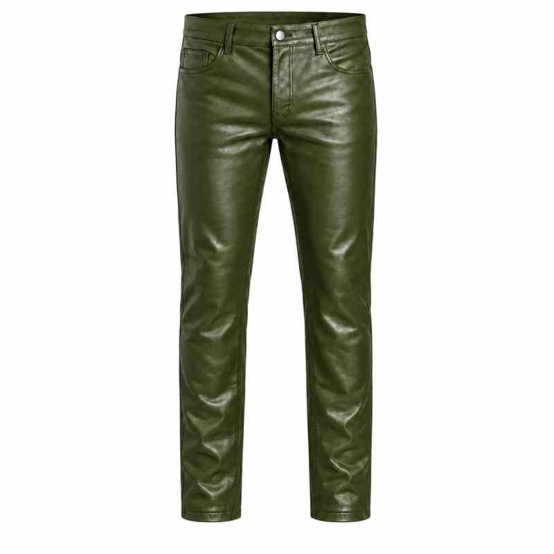 Pantalón de cuero vacuno verde oliva con 5 bolsillos para hombre - Vista 2