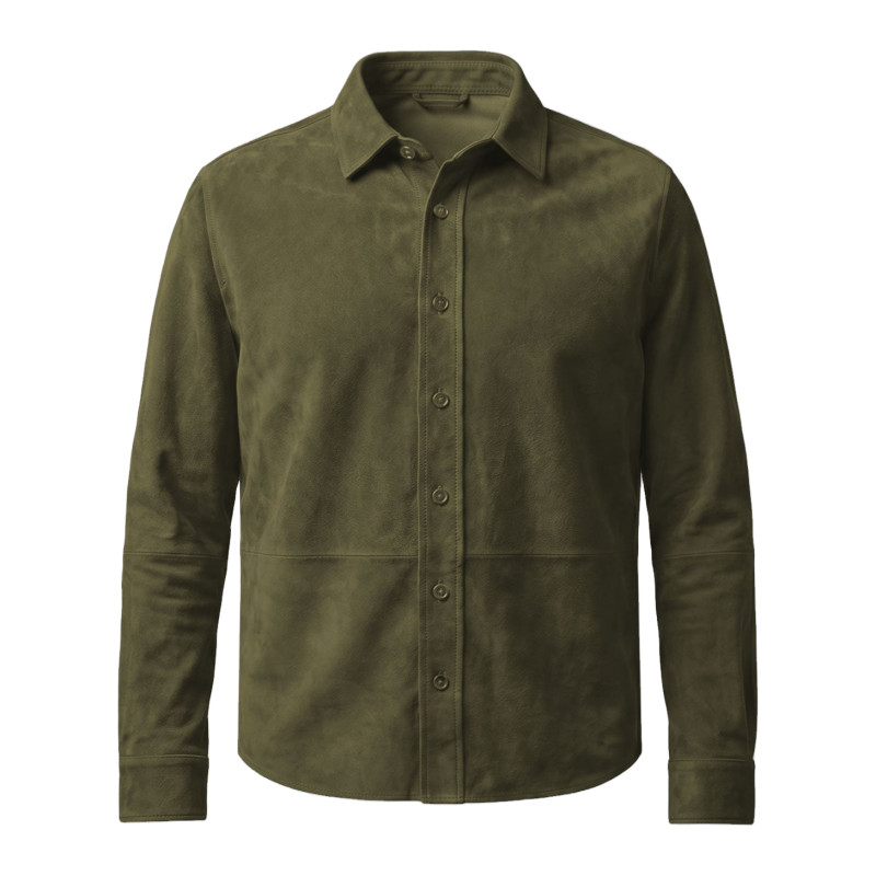 Camisa de ante verde oliva sin forro para hombre - Vista 2