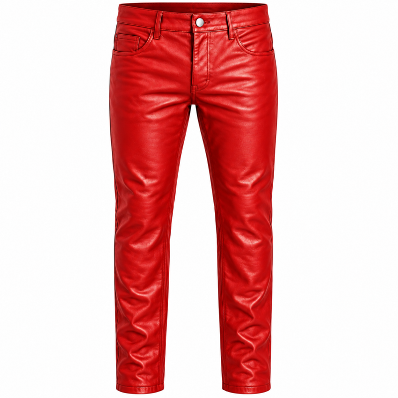 Pantalón de cuero vacuno rojo con 5 bolsillos para hombre - Vista 18