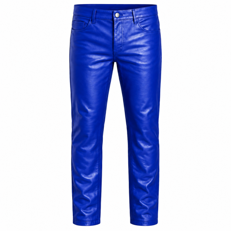 Pantalón de cuero vacuno azul real con 5 bolsillos para hombre - Vista 8