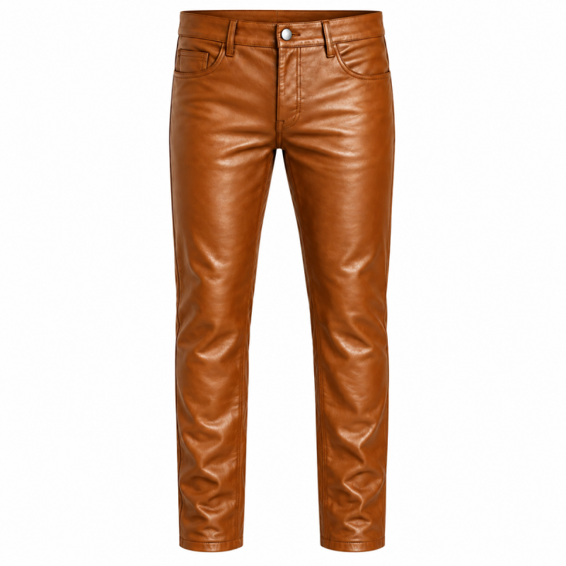 Pantalón de cuero vacuno color habana con 5 bolsillos para hombre - Vista 4