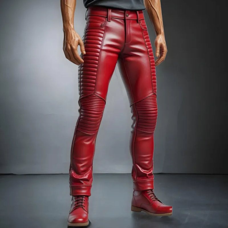 Pantalones de cuero vacuno rojo para hombre - Vista 8