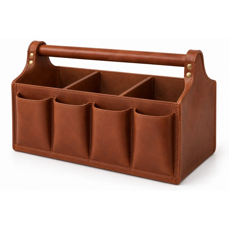 Bolsa abierta de piel para herramientas - Cuatro fundas frontales, extremo liso y asa