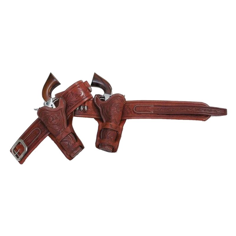 Cinturón para revólver de cuero repujado con dos fundas - Vista 8