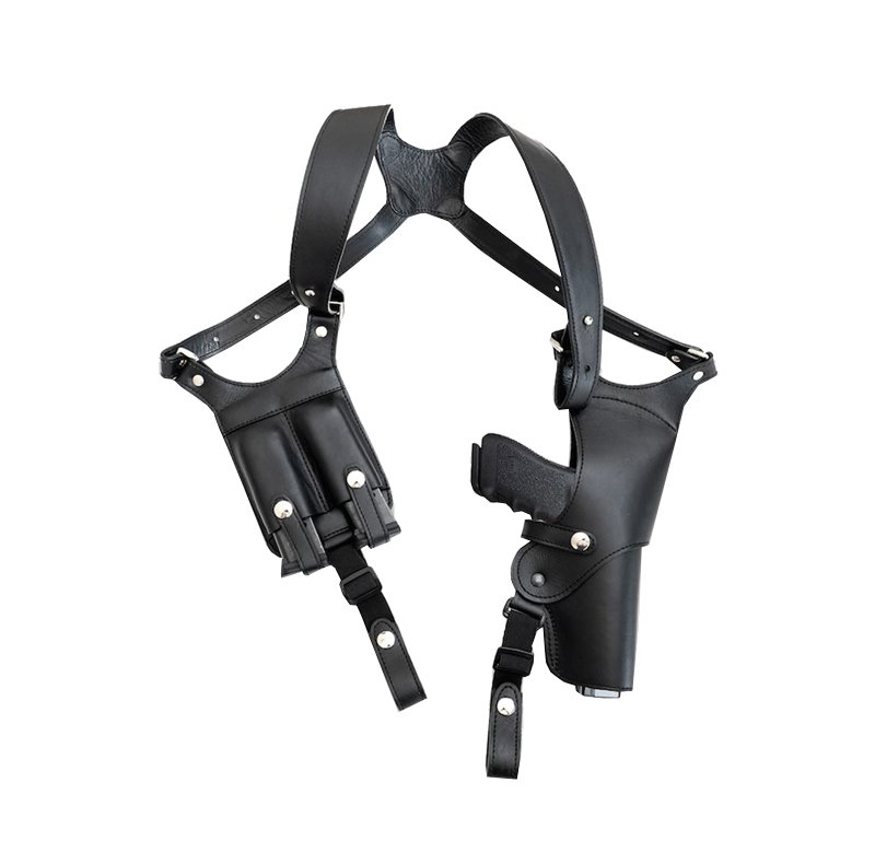 Funda de hombro vertical de cuero negro con portacargador doble - Vista 10