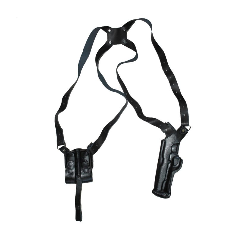 Funda de hombro vertical de cuero auténtico negro con portacargador doble - Vista 8