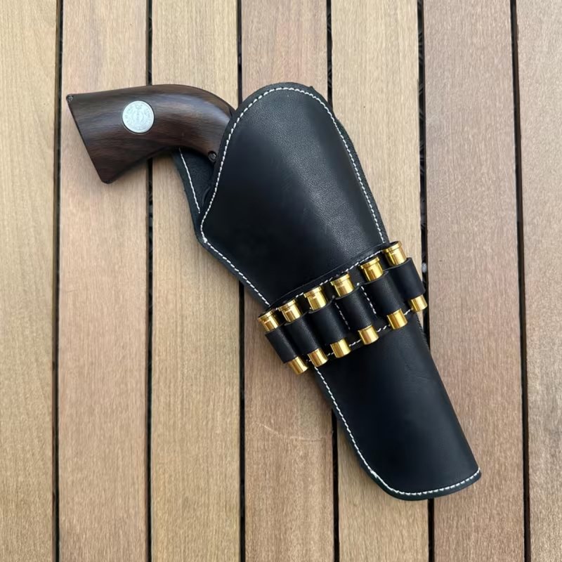 Funda Western de cuero para revólver con trabillas para cartuchos - Vista 5